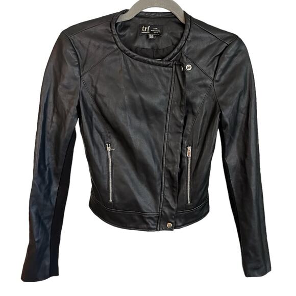 Zara Black Vegan Leather Biker Jacket XS - Picture 1 of 8